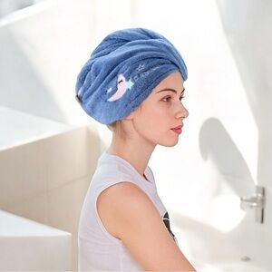 Girls Cute Hair Towel Hair Dry Wrap Bonnet - Blue